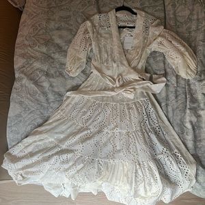 Zimmerman + NET SUSTAIN tiered embroidered cotton wrap dress